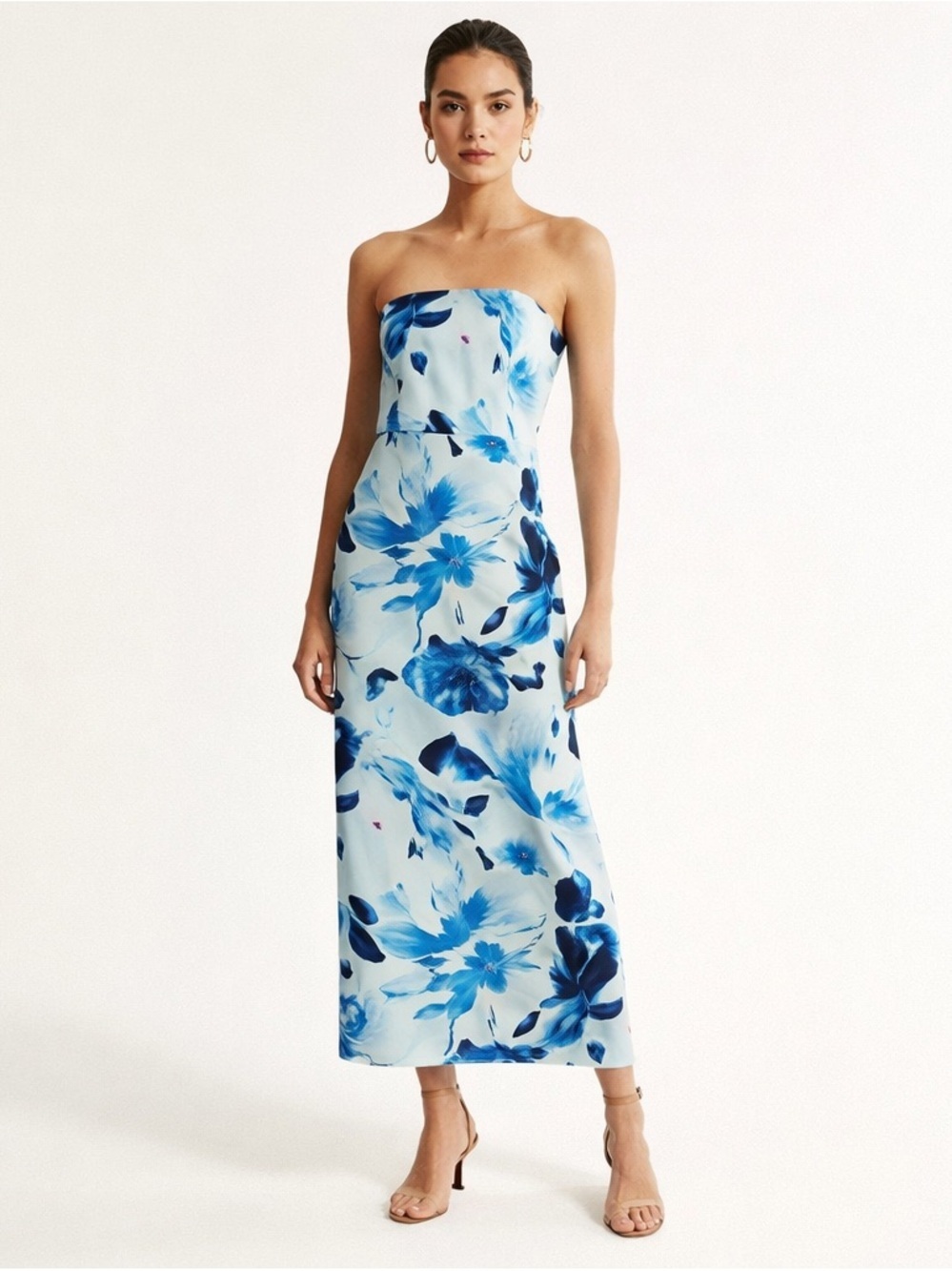Abercrombie Blue Floral Strapless Maxi Dress XL Tall Elegant